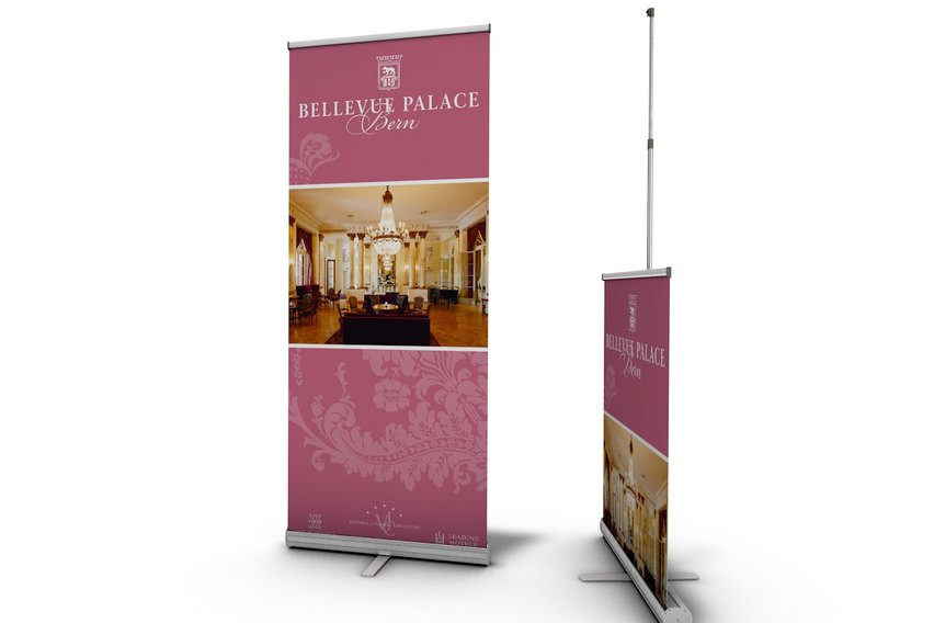 Roll-up Banner mit Teleskopstange. Stufenlos höhenverstellbar. 85x200 cm, diverse Breiten und Höhen möglich.