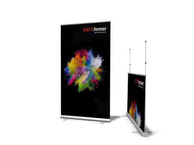 Monster Roll-up Banner, dennoch nur 1,6 kg leicht. Ziehdisplay für unterwegs.