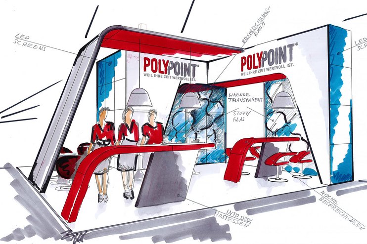 Skizze für die Konzeption eines Messestandes