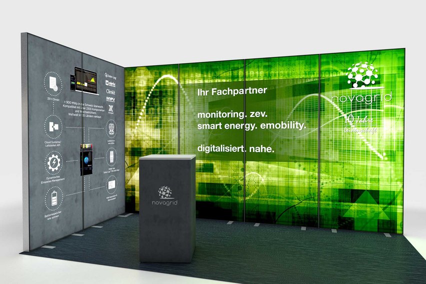 Dieser 8 qm grosse Messestand drückt deutlich aus, was wir mit unserer Arbeit erreichen wollen: Grosse Wirkung, kleiner Aufwand.