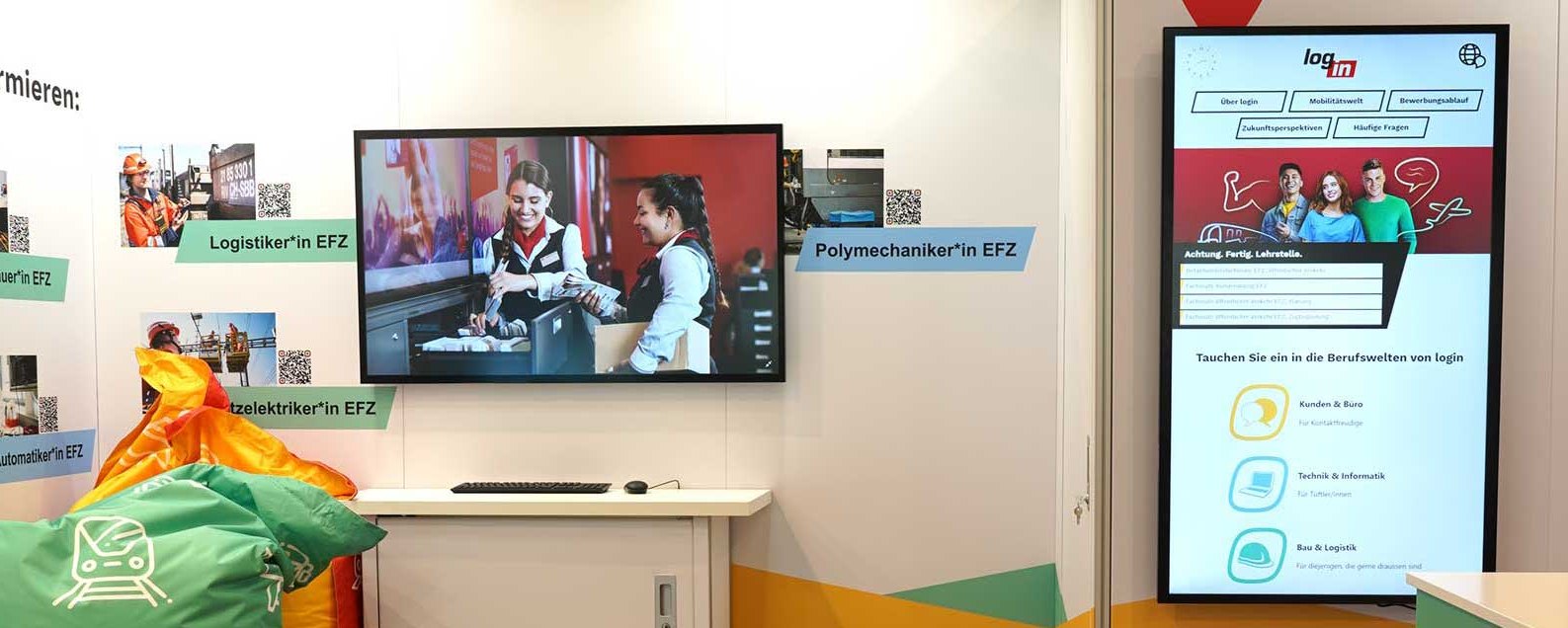 Messestand Konzeption, Login geht mit ihrem interaktiven Stand neue Wege im War for Talent