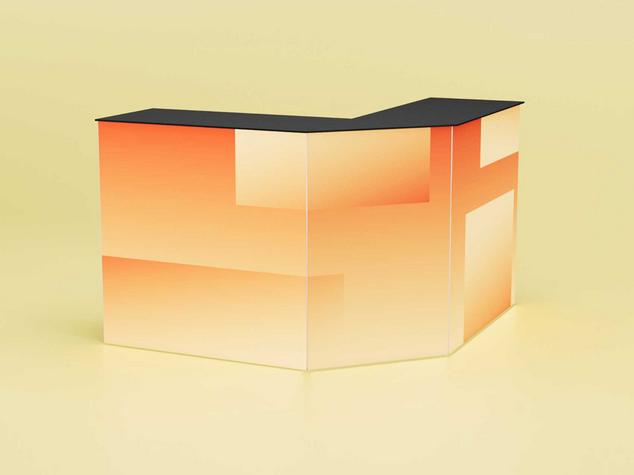 Ein U-förmiger Empfangstresen mit sanften Farbverläufen.