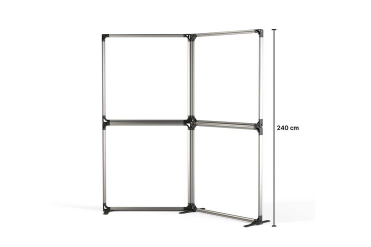 Ein faltbarer Messestandrahmen in modularer Bauweise.