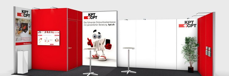 Messestand: Im Nu von nur einer Person aufgestellt. Ein zweckmässiger, klarer Auftritt.