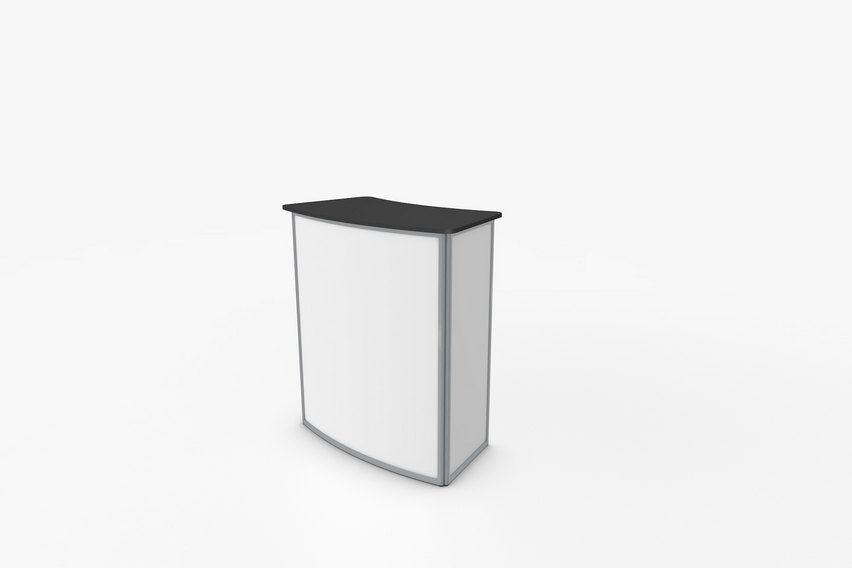 Promotop 3: Einfache Messe- und POS Theke gerundet, bedruckt oder weiss. 