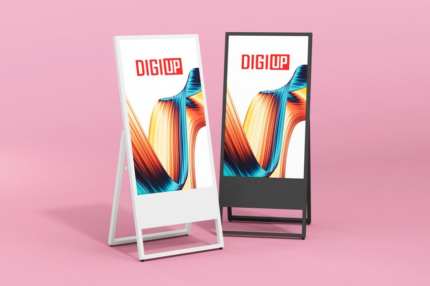 Der DIGIUP STAND spielt Videos, Animationen, Bilder und bei Bedarf auch Ton im Loop ab.