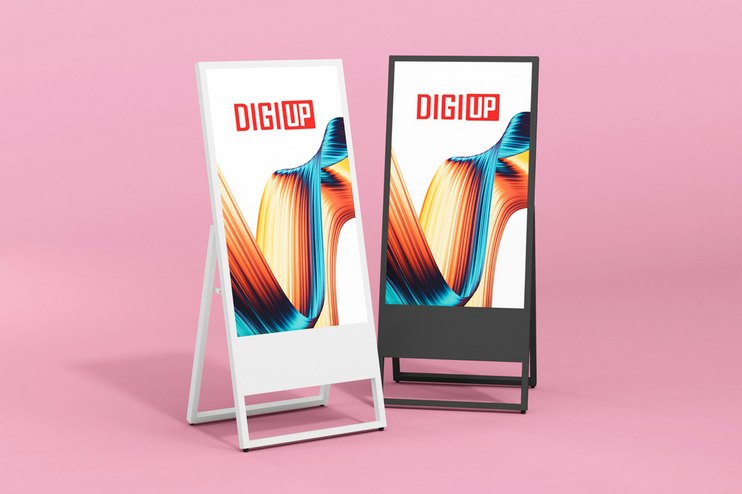 Der DIGIUP STAND spielt Videos, Animationen, Bilder und bei Bedarf auch Ton im Loop ab.