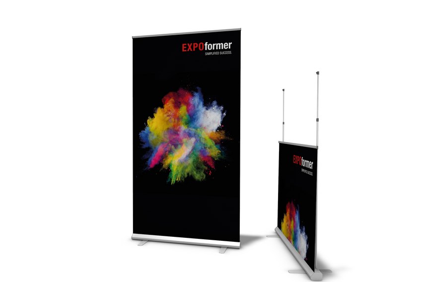 Monster Roll-up Banner, dennoch nur 1,6 kg leicht. Ziehdisplay für unterwegs.