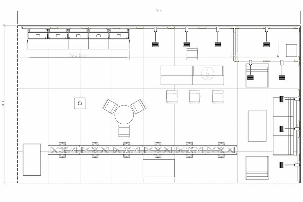 Technische Zeichnung eines Messestandlayouts